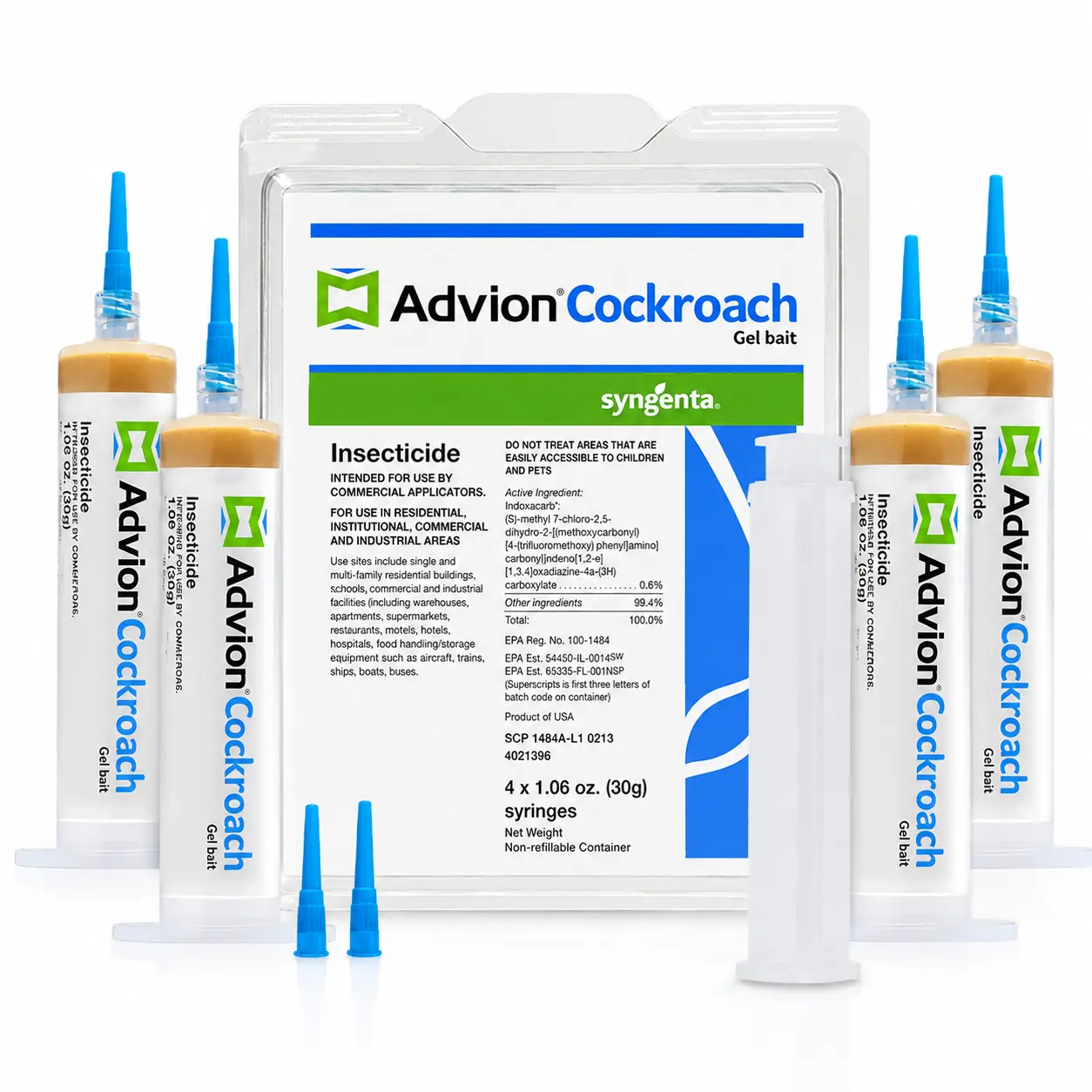 Advion High Efficiency Cockroach Gel Bait - 4 x 30g Tubes, 1 Plunger, 2 Application Tips, Indoor/Outdoor Roach-Control Home Pest Control Supplies, Cockroach Solution, Indoor Cockroach Killer