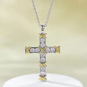 14K Gold Plated Cubic Zirconia Cross Necklace for Women| Cross Faith Pendant Necklaces Fashion Jewelry Women's Gift