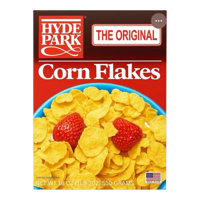 Hyde Park The Original Corn Flakes - 510g Single Box, Crispy Puffed Snacks, Unflavored Gluten-Containing Grain Snack, Low Sugar, 101 to 200 Calories, Ambient, Cupboard-Storable, 24-Month Shelf Life, Convenient for All Ages