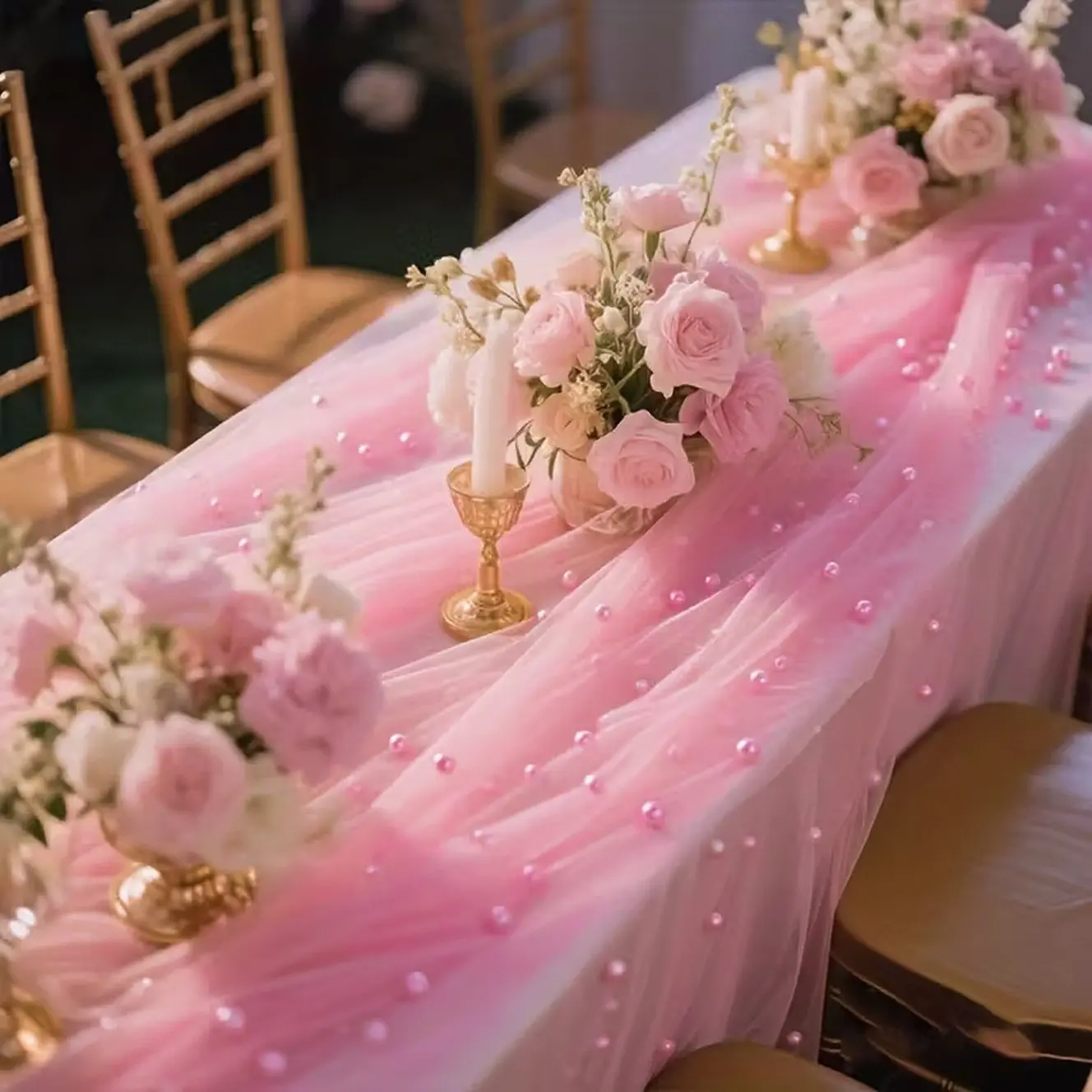 Pearl Mesh Table Runner, Table Linen, Tablecloth, Multi-Color Decorative Party Gathering Events Themed Decoration, Ideal Versatile Decor, Wedding Arch, Dessert Table, Spring Theme Weddings, Valentine's Day