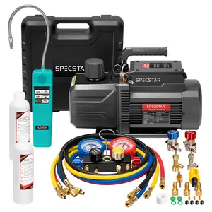 VIVOHOME 110V 1 HP 9.6CFM Dual Stage HVAC Vacuum Pump and 4 Way AC Manifold Gauge Set Kit with Leak Detector 5ft Hoses for R134a R12 R22 R502 R410a Air Conditioning Refrigeration Recharging