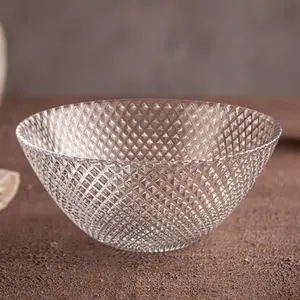 212 MAIN Ramart Studio Glass R1211-0 Diamond Cut Deep Bowl Set, 6.5 in. Thick Marquis Salad Bowls, Heat Resistant Oven-Safe Kitchen Tableware for Fruit Serving