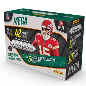 Panini 2025 NFL Trading Cards Mega Box Exclusive Pink  Pulsar Prizms 42 Cards Per Box card football