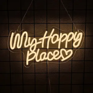 My Happy Place Neon Sign,Warm White LED Lights for Wall Decor, Decorative Wall Light, Home Decor Light, USB Powered Neon Signs, Words Lights for Bedroom Birthday Party Wedding Christmas Halloween Aesthetic