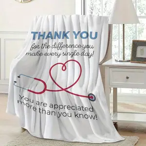 Medical Appreciation Gift Flannel Blanket For Doctors Nurses Hospital Staff, Soft Flannel Thank You Throw With Stethoscope Heart Design, All Season Cozy Blanket, Bed Couch Car Camping, Thoughtful Gift For Healthcare Workers,summervibes