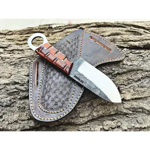 TAC KNIVES 7'' Full Tang Fixed Outdoor Camping Hunting In Sheath Gift For Him |     1095 High Carbon Steel |     SKINNER Gift Cowboy knives Pancake leather sheath (ORANGE)