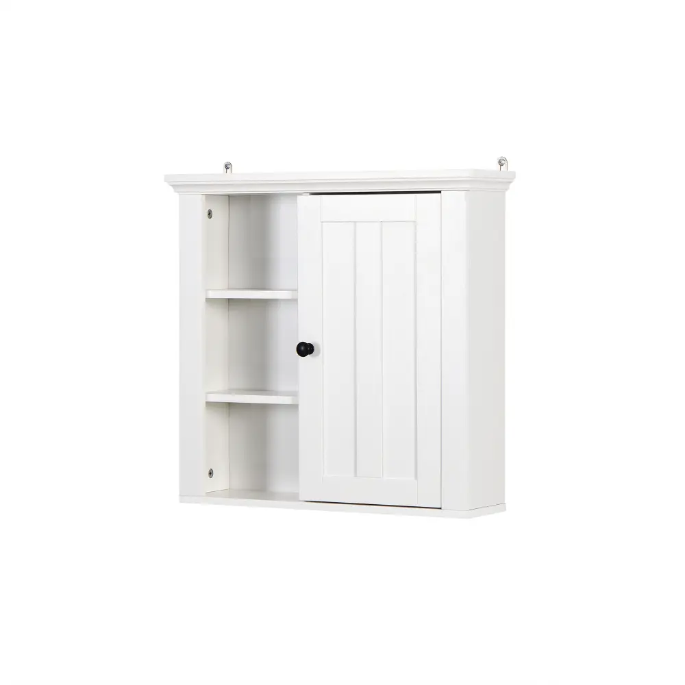 Wall Mount Bathroom Cabinet, Wooden Medicine Cabinets with Adjustable Shelf, Storage Hanging Cabinet Kitchen Cupboard Side 3-Open Shelves, White