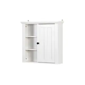 Wall Mount Bathroom Cabinet, Wooden Medicine Cabinets with Adjustable Shelf, Storage Hanging Cabinet Kitchen Cupboard Side 3-Open Shelves, White