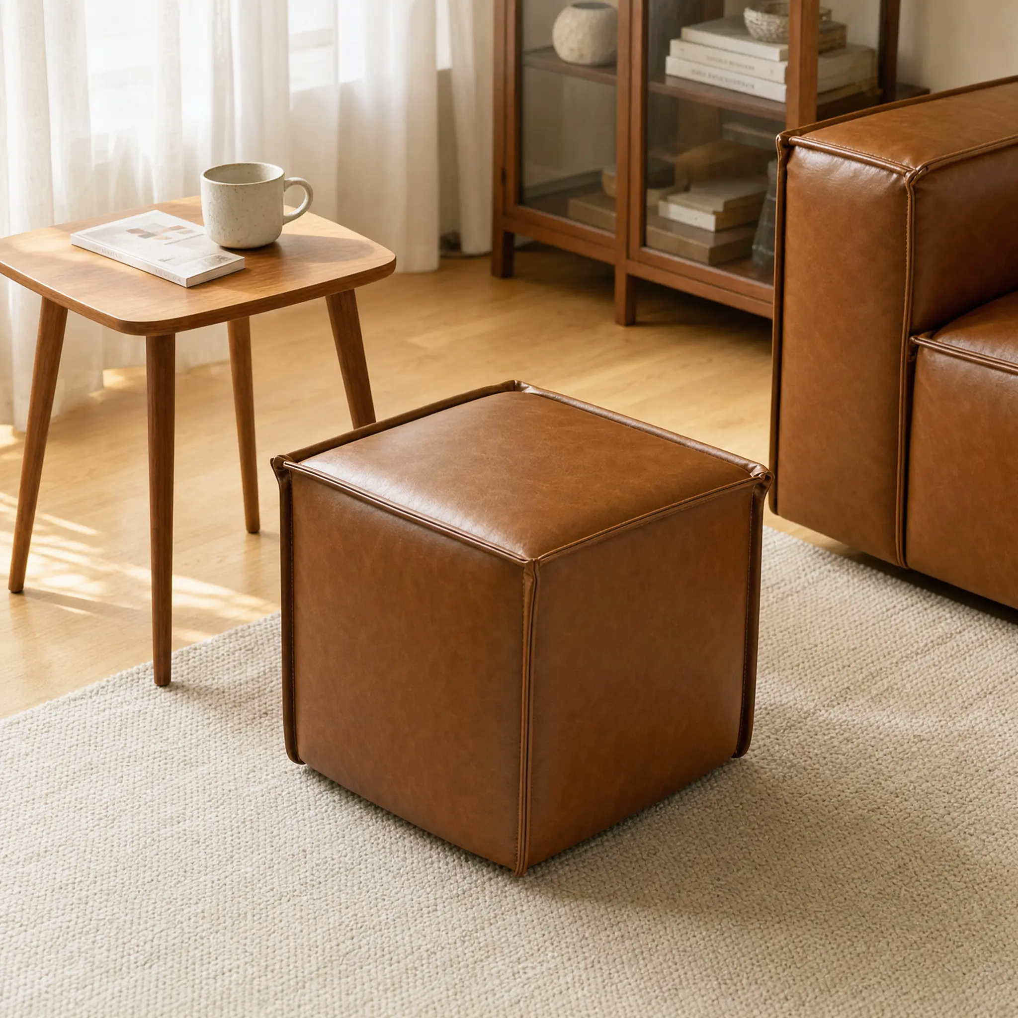 Hampton Square Pouf Ottoman, Modern Square Ottoman Foot Rest, Soft Textured Accent Stool, Cozy Upholstered Pouf for Living Room, Bedroom & Home Decor