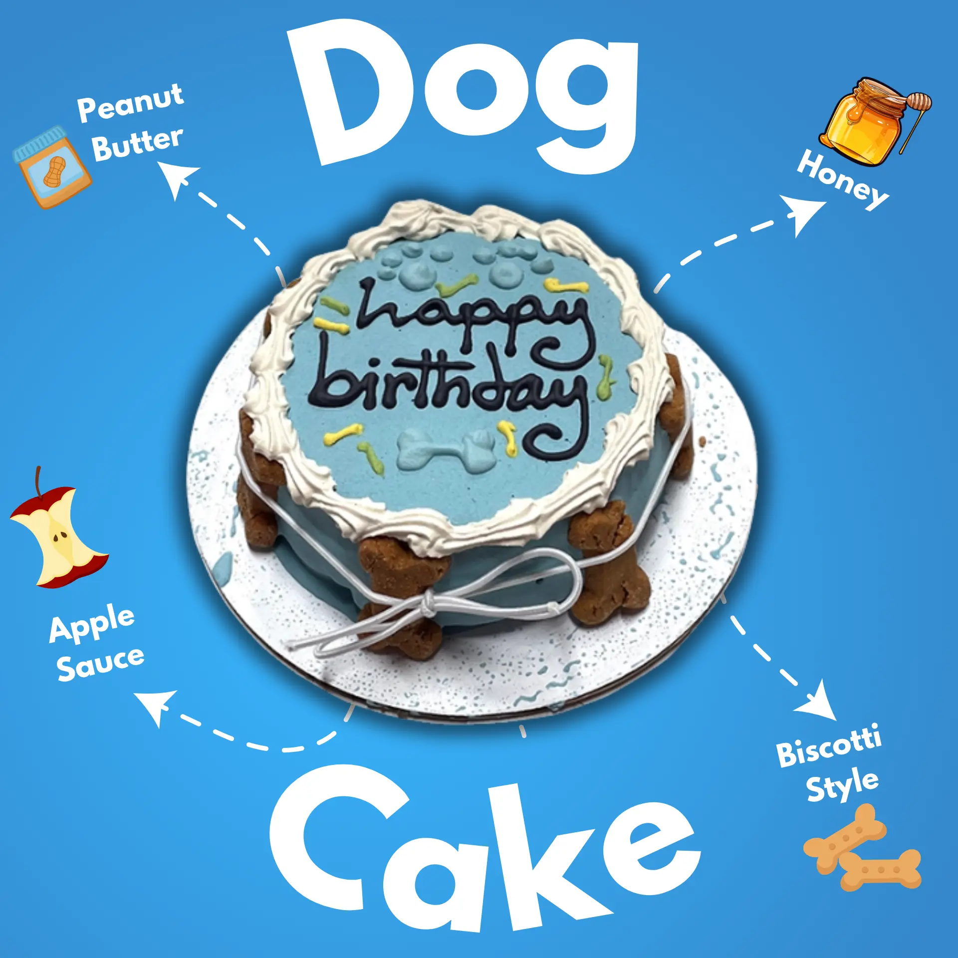 Dog Birthday Cake - Blue Color with White and Yellow, Includes Pet Treat, Birthday Celebration for Dogs. Pet biscuits training