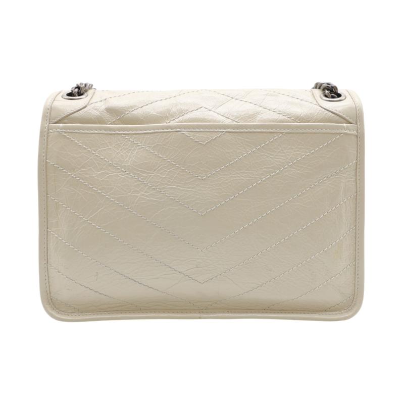 Pre-owned YSL Leather Shoulder Bags Saint Laurent Niki Medium Flap Crinkled Bag In Cream