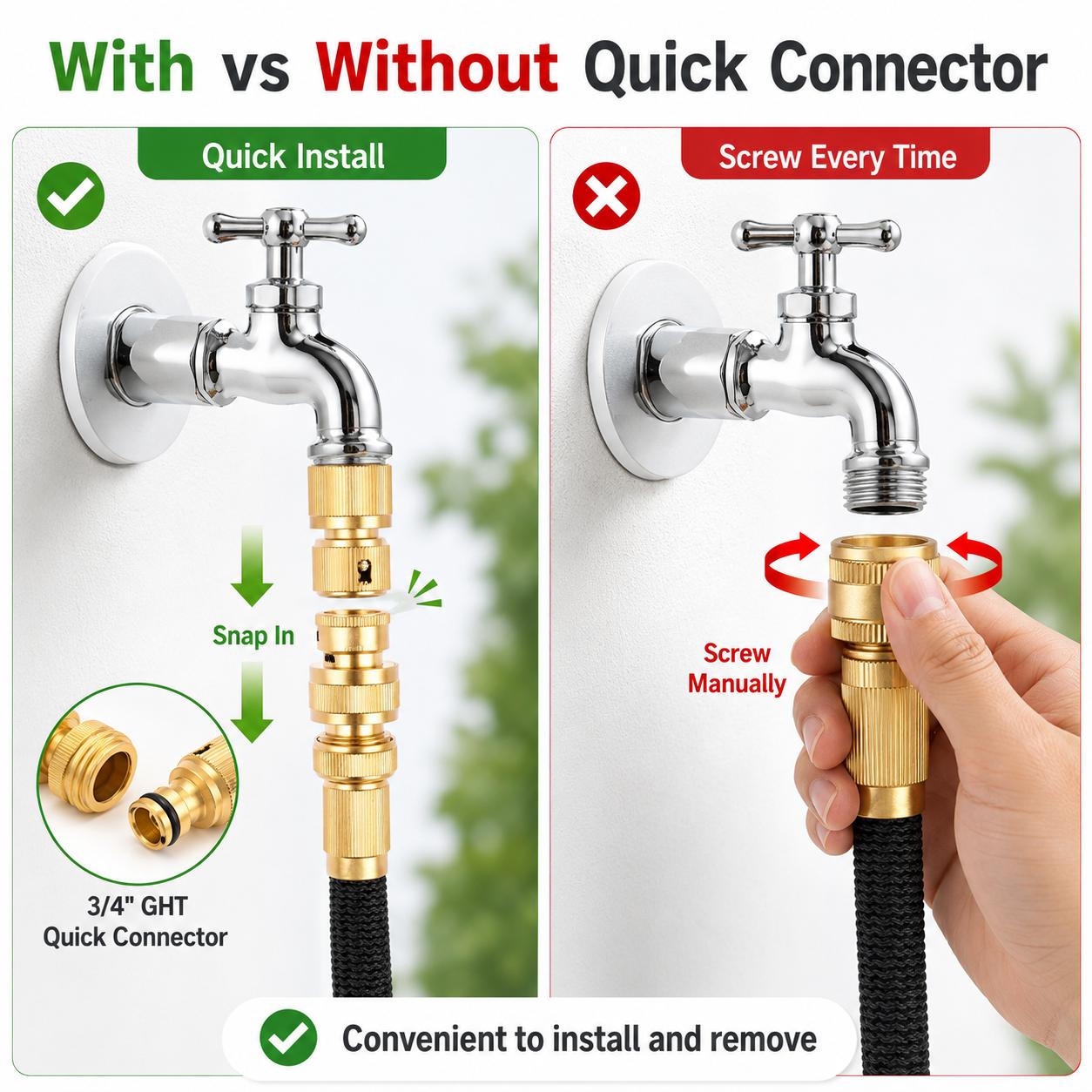 Garden Pipe Quick Connect Fitting, 1 Set Premium Brass 3/4 Inch GHT Thread Joint, Tight-Seal Male & Female Hose Coupler, Practical Outdoor Water Pipe Accessory for Summer Yard Work
