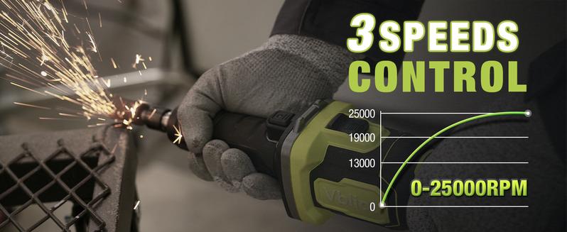 Cordless Die Grinder 6mm Collet, Brushless Power Straight Grinder with 3-Speed Modes for Metal Grinding, Polishing & Rust Removal (DG2401)