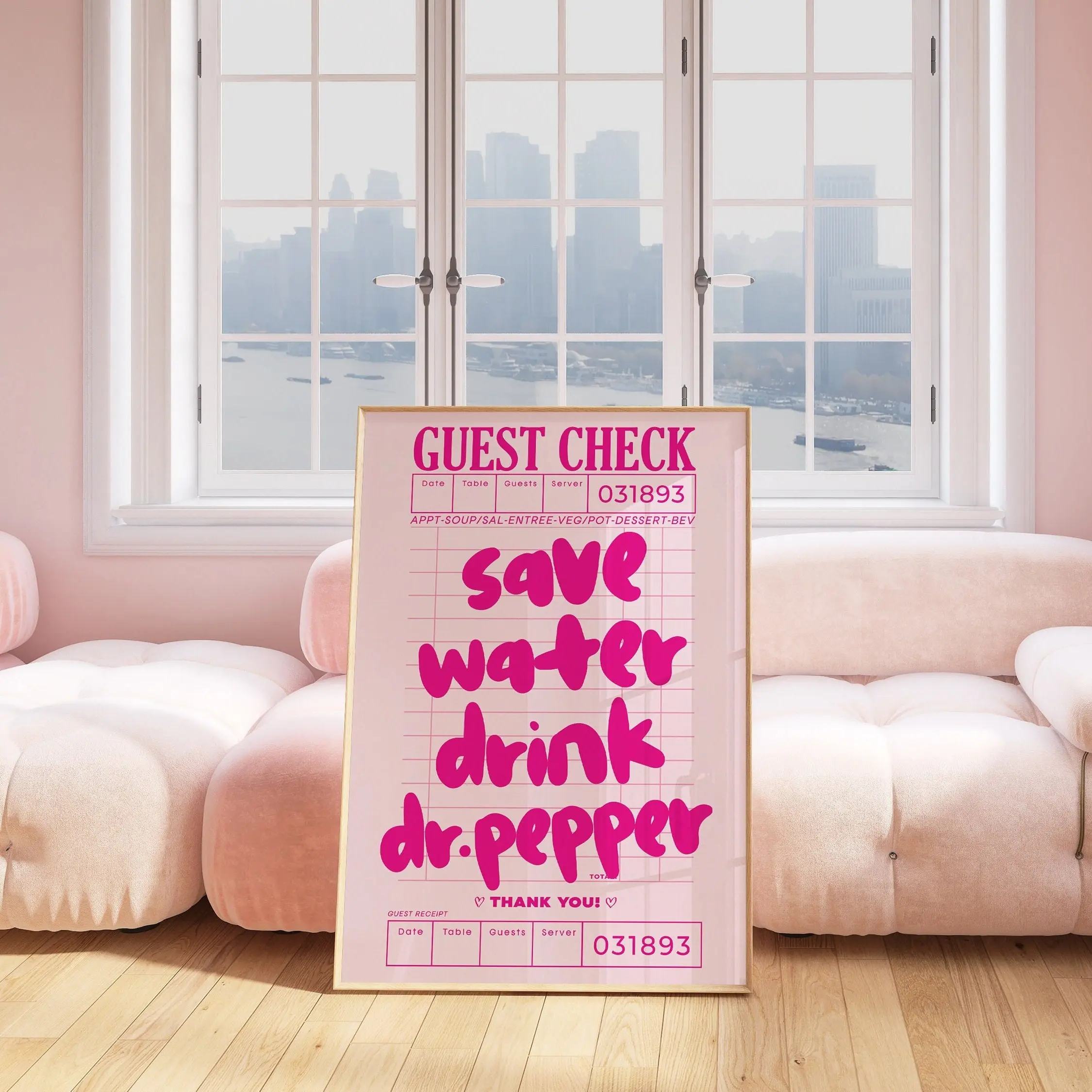 Save Water Drink Dr.pepper Guest Check Prints Hot Pink Wall Poster No Frame  College Apartment Decor Pink Retro Trendy Preppy Kitchen Aesthetic Posters