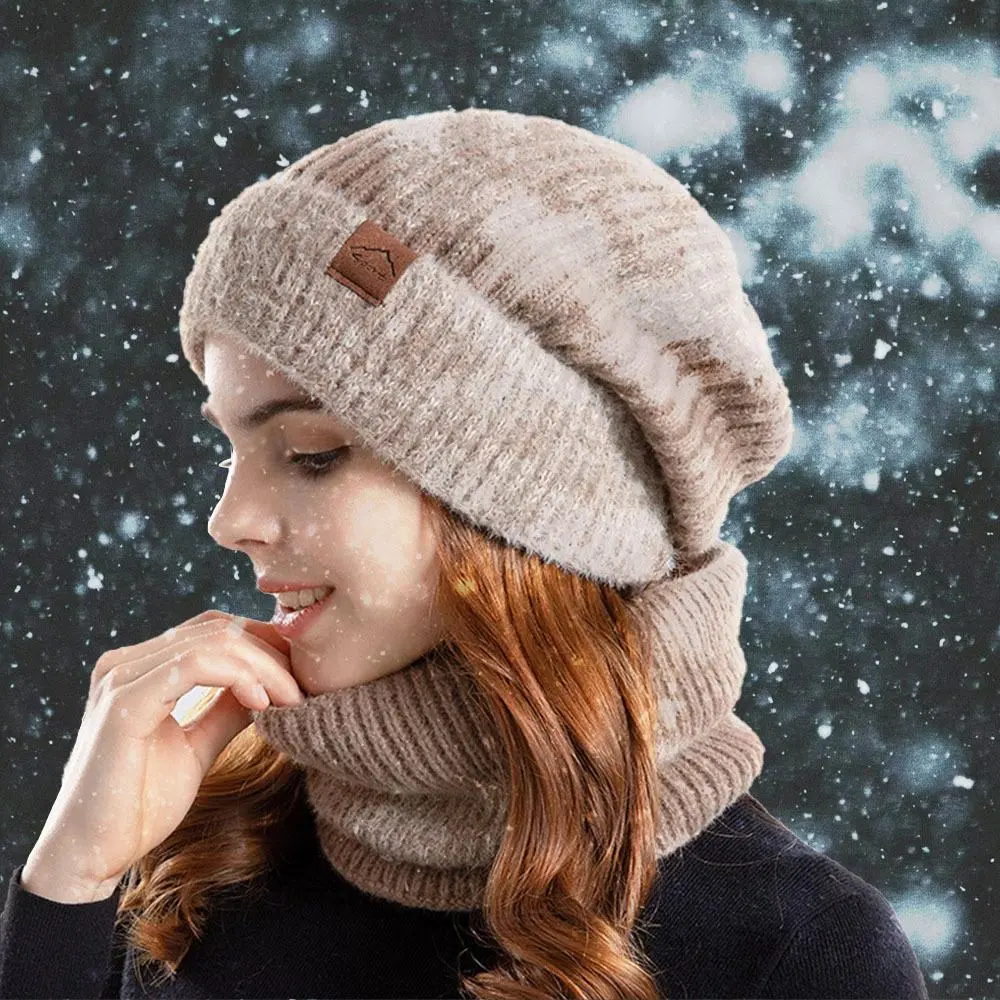 3-Piece Knitted Beanie, Scarf & Hooded Neck Gaiter Set, Unisex Plain Acrylic Winter Accessories, Thick & Warm Fashion Gift Set, Everyday, Christmas
