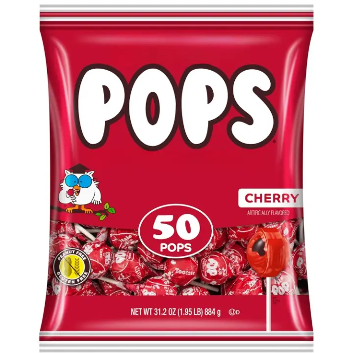 Cherry Flavored Lollipops with Chocolatey Center - Individually Wrapped Hard Candy Snack, Red Sweet Candies, Peanut-Free, Gluten-Free, 50 Pops, 1.95lb (Pack of 1), Individually Wr.