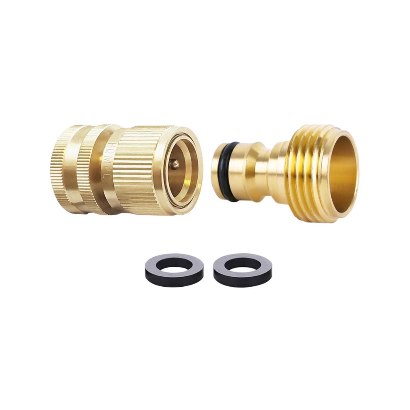 Garden Hose Quick Connector, 1 Set Solid Brass 3/4 Inch GHT Thread Fitting, No-Leak Water Hose Female & Male Adapter, Garden Hose Connectors, Summer Gardening Tool Accessories