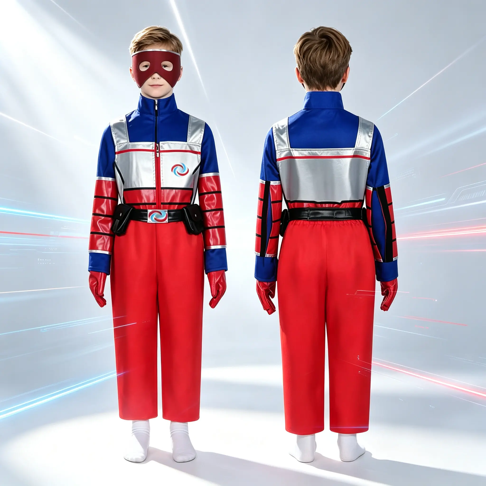 Boys Red Jumpsuit SuperHero Cosplay Costume with Accessories Kids Halloween Carnival