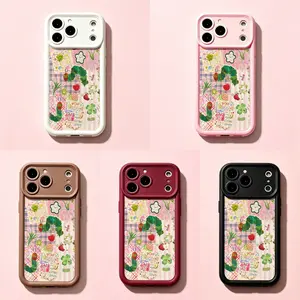 Caterpillar Pink Gingham Collage Phone Cover |Cute Pastel Print Shockproof Cover with Multi-Color Frames For iPhone 17 Pro Max 16 15 14 13 mini 12 mini 11 for Samsung S21 S22 S23 S24 S25 S26 Phone Case|Gift for Her