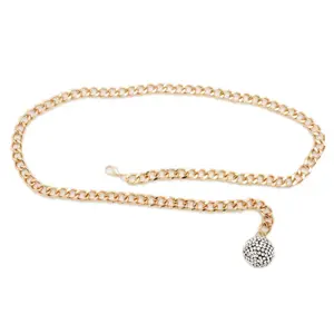 TFJ Women Gold Metal Chain Link Waistband Belt Ball Charm Buckle Plus Size XL XXL