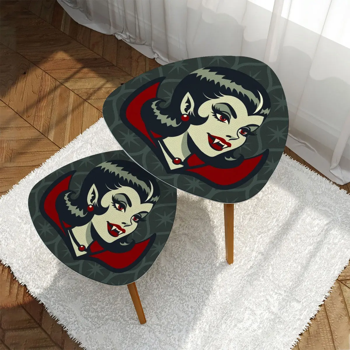 Vampire Dracula Girl Halloween Goth Horror Buff MCM Green Nesting Tables