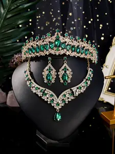Women's Fashion Jewelry Set, Four-Piece Alloy Crown Earrings Necklace, Rhinestone Accents, Perfect for Wedding Party Special Occasions