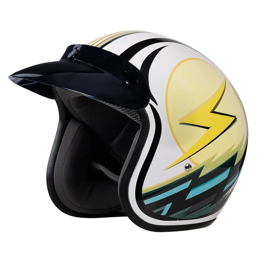 DOT Approved Daytona Cruiser Open Face Motorcycle Helmet - Men, Women & Youth - With Visor & Graphics - W/ Lightning