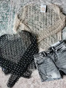 Lumina Rhinestone + Faux Pearl Mesh Top