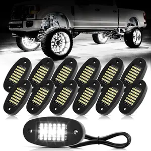 12 Pods White Rock Lights 6000K Pure White 36 LEDs SMD Chips Super Bright Neon Underglow Light IP68  for Pickup  SUV UTV ATV RZR   (White)