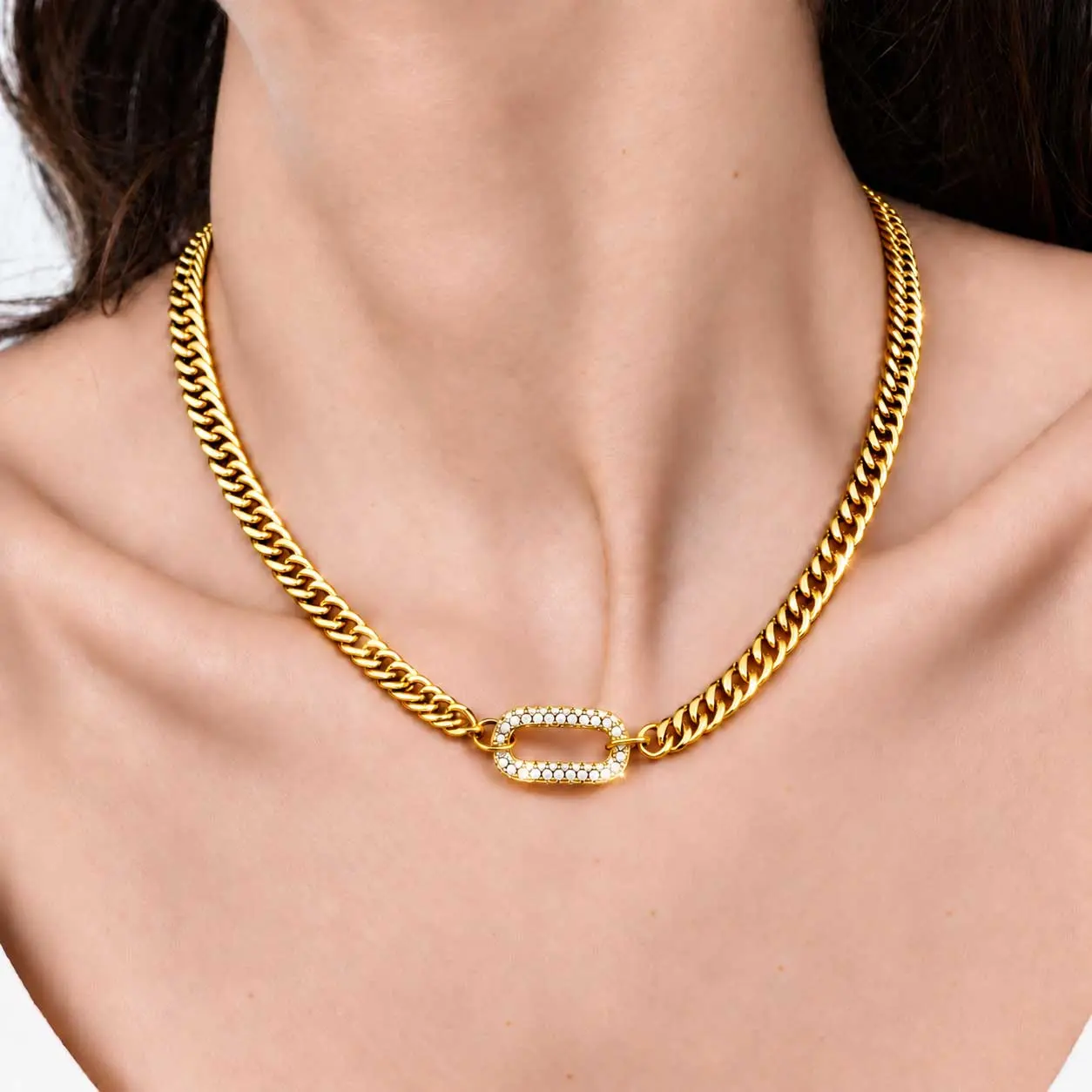 14K Gold Plated Cuban Link Chain Necklace for Men Women, Miami Cuban Chain with CZ Cubic Zirconia Iced Out Clasp, Hip Hop Gold Chain Jewelry, Unisex Statement Necklace, Valentine’s Day Gift for Him Her