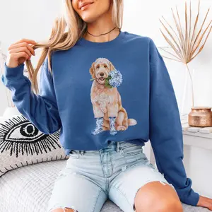 Floral Golden Doodle T-Shirt / Sweatshirt / Hoodie, Doodle Toile shirt , Doodle Lover , Coquette Doodle Teacher , Cute Flower Dog Mom Mothers Day Cotton Fabric