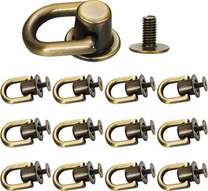 12 Pieces D Ring Stud Screw Ball Head Buttons for Purse Rotatable Ball D Ring Stud Metal Ring DIY Leather Purse Backpack Belt Craft Accessories Decoration(Bronze)