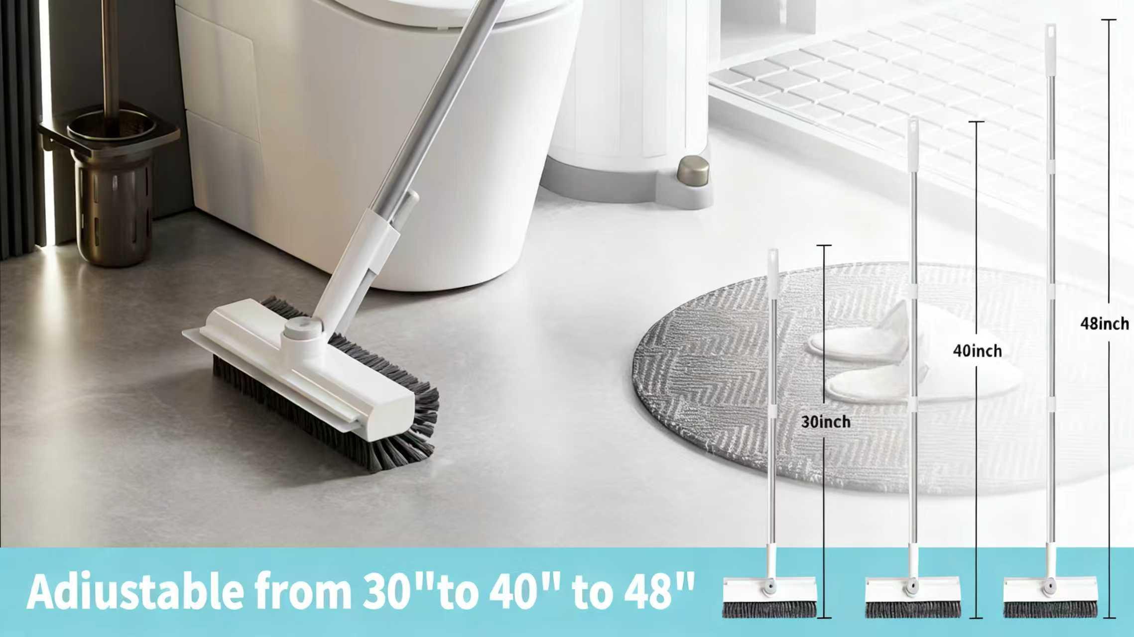 3-in-1 Floor Scrub Bathtub Brush with Long Handle - 1pc, 360-degree Rotating, 45-degree Ergonomic Design, Double-Sided Heavy-Duty Stiff Bristles & Squeegee, 10.6*3.95in Home Cleaning Broom for Bathroom, Kitchen, Deck, Durable, Birthday, Wedding, Cleaning,