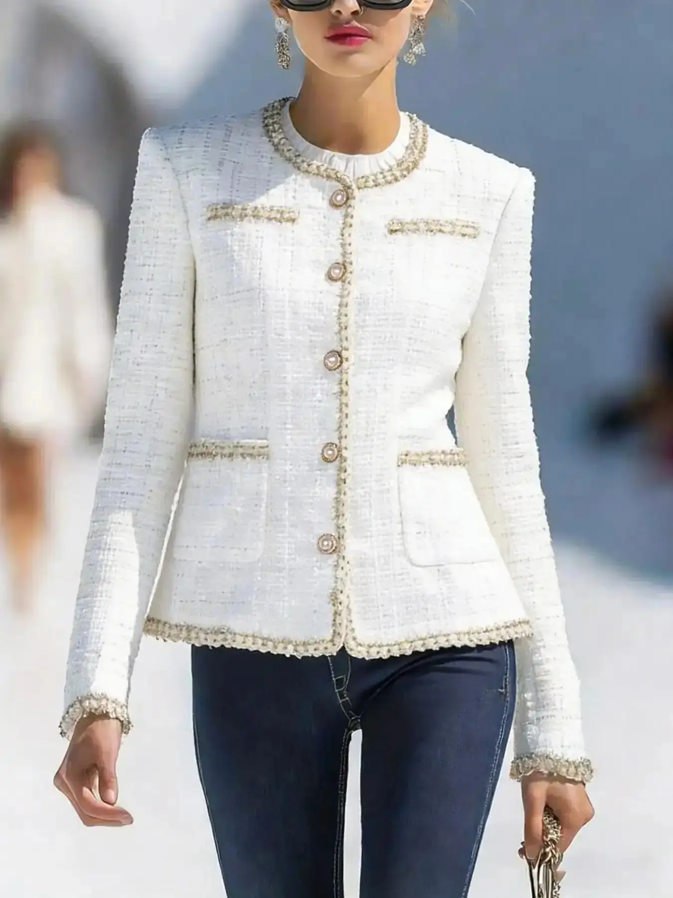 French Style Tweed Coat for Women, Autumn Winter New High-End Elegant Short Jacket, Name Brand Fashion Outerwear