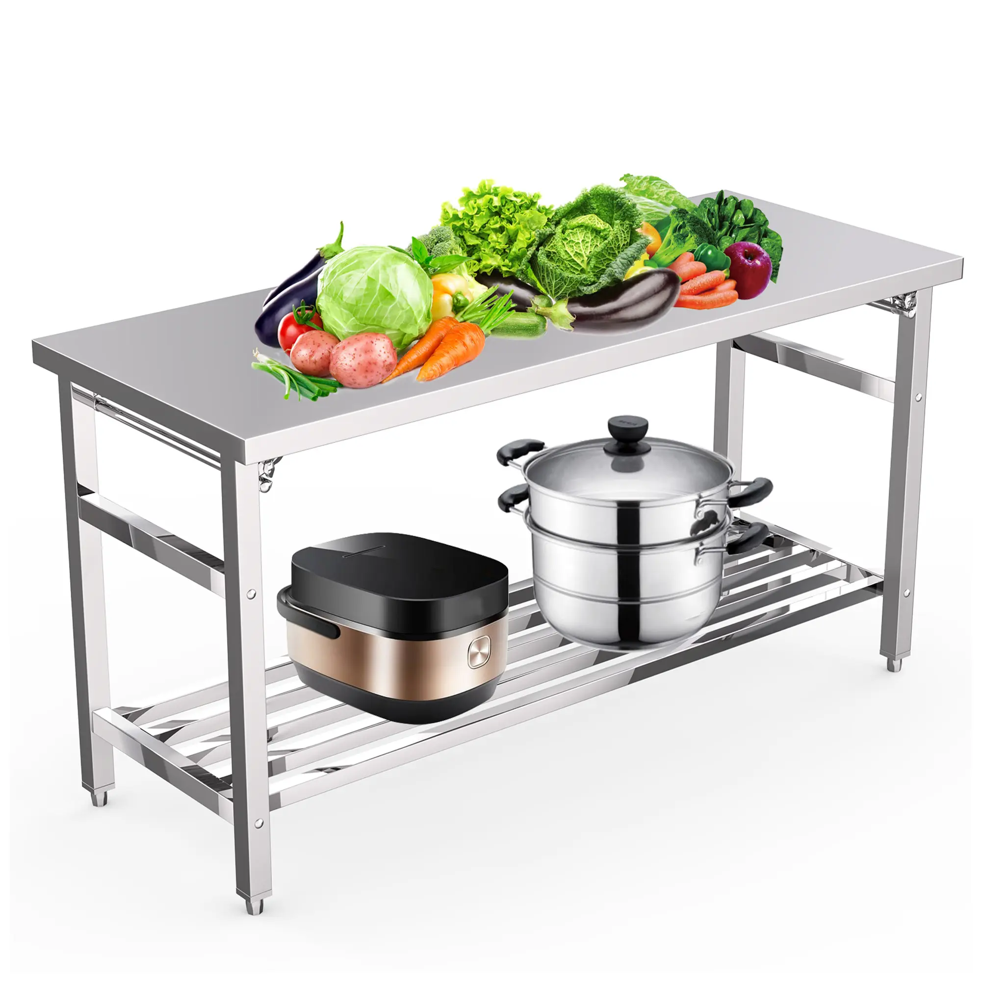 60x24 Inches NSF Stainless Steel Table, Foldable Commercial Metal Prep & Work Table with Adjustable Undershelf, for Outdoor, Restaurants, Hotels, Workshops, Kitchens, Garages