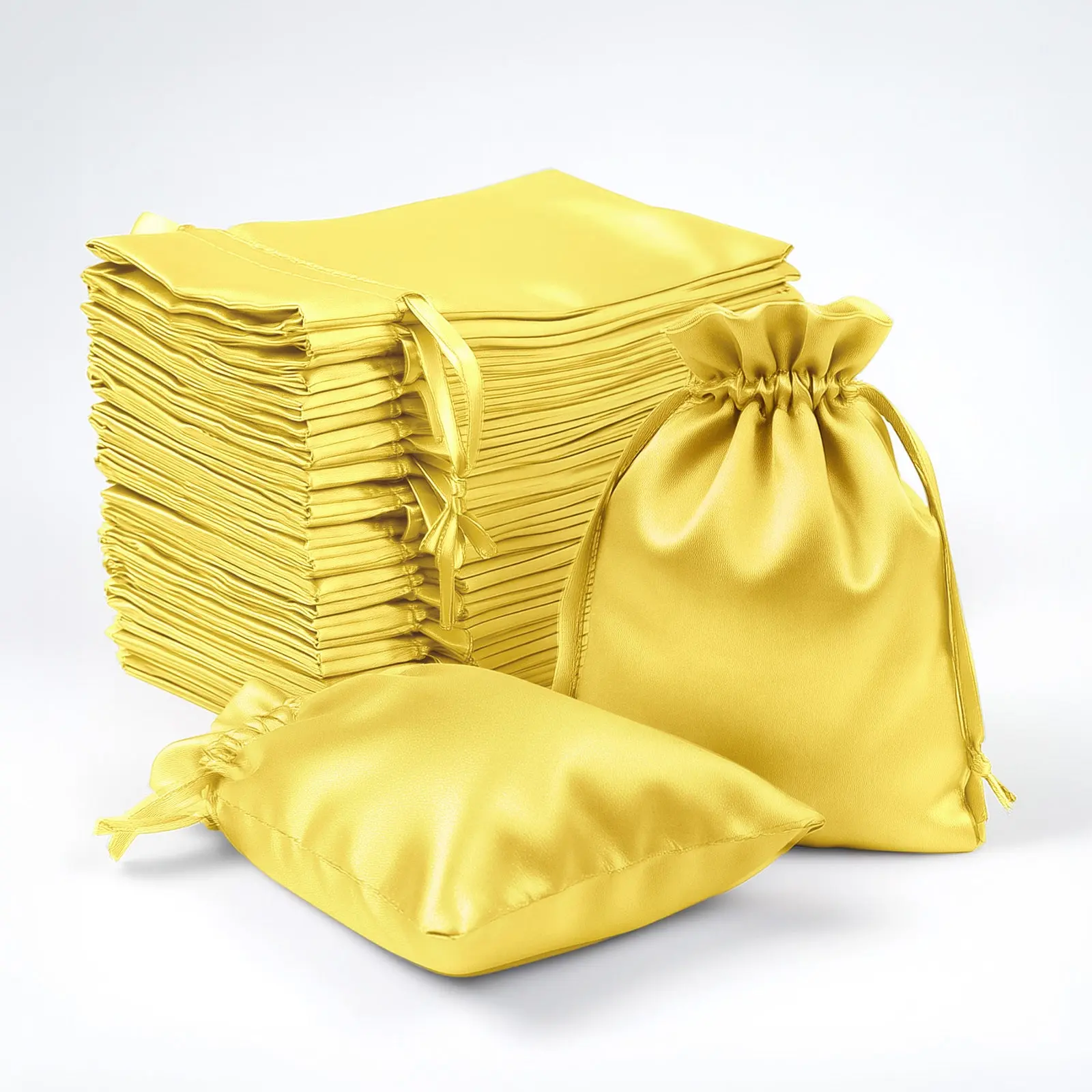 60 Pack Satin Drawstring Favor Gift Bags, Gold 3"x4" Jewelry & Candy Bags for Weddings & Parties