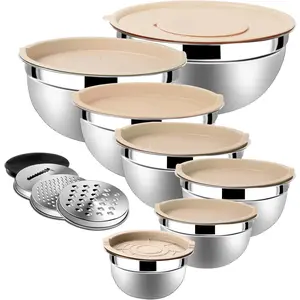 Stainless Steel Mixing Bowls with Airtight  Set of 7 Stainless Steel Bowls Set with 3 Grater Attachments  for Serving & Baking