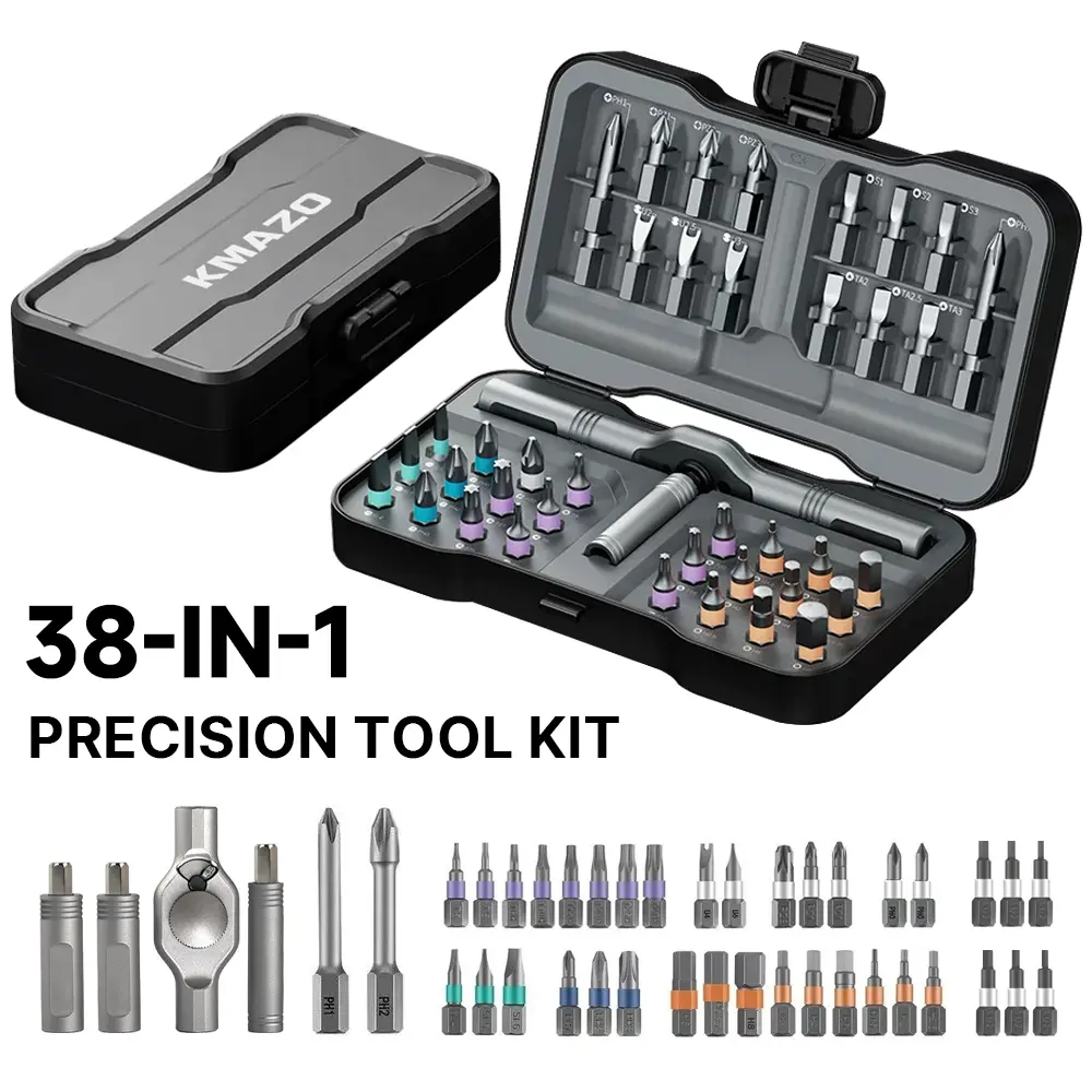 KMAZO Ratchet Magnetic Screwdriver Set, S2 Steel Precision Screwdriver Set - Removable Self Assembly Screwdriver Kit for Furniture Assembly and Repair - Gift for DIYer
