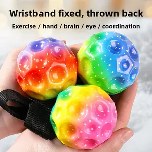 Moon style elastic ball rebound leisurely ball with rope children's toy outdoor rebound ball with wristband hand thrown magic ball
