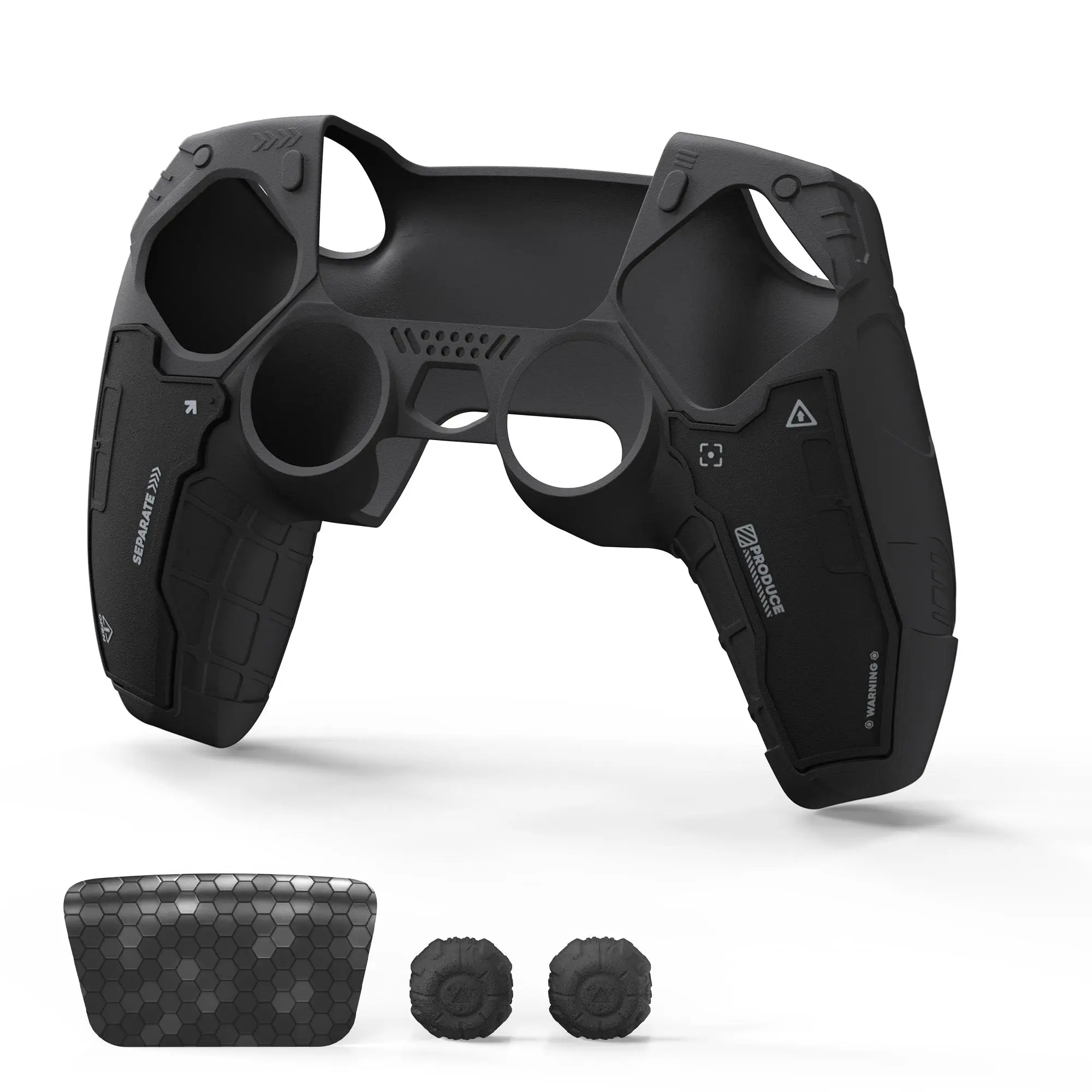 GeekShare Durable GesTac Tactical Skin Set - PS5 (Elite) Edge Wireless Controller Accessories, Anti-Slip Silicone Protective Cover for Console Protection, 2 Thumb Stick Grip Caps (Ghost Gray)