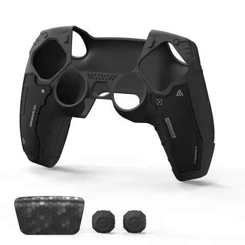 GeekShare Durable GesTac Tactical Skin Set - PS5 (Elite) Edge Wireless Controller Accessories, Anti-Slip Silicone Protective Cover for Console Protection, 2 Thumb Stick Grip Caps (Ghost Gray)