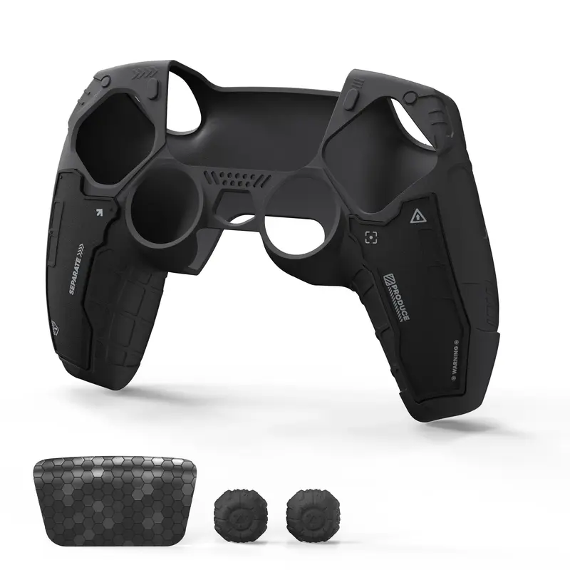 GeekShare Durable GesTac Tactical Skin Set - PS5 (Elite) Edge Wireless Controller Accessories, Anti-Slip Silicone Protective Cover for Console Protection, 2 Thumb Stick Grip Caps (Ghost Gray)