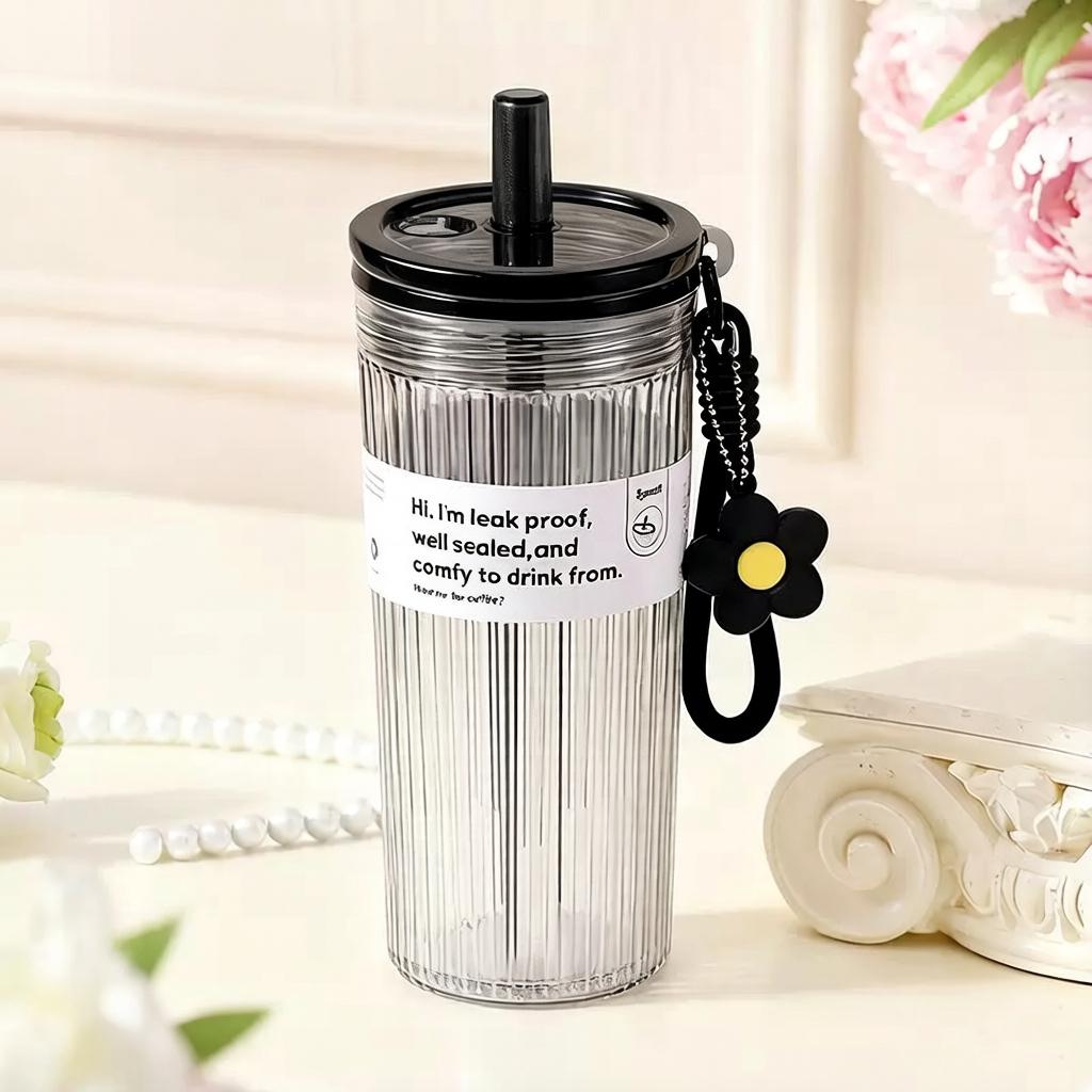 Ins Style Aesthetic Double-Wall Straw Cup, BPA-Free Food-Grade, Heat-Resistant Coffee Tumbler for Women, Large Capacity Leak-Proof Water Bottle with Strap, Summer Iced Coffee Travel Mug, Reusable Juice Cup for Office, School, Commute, Outdoor
