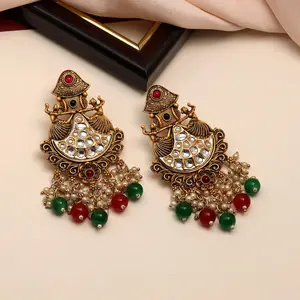 Handcrafted Traditional Rajwadi Matte Gold Imitation Pearls Earrings for Women