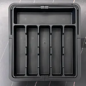 Large Expandable Kitchen Utensil Drawer Organizer – BPA Free Adjustable Silverware Tray for Spoons Forks Knives, 6–9 Slots Black Cutlery Storage Divider for Flatware