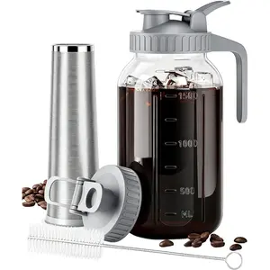 Cold Brew Coffee Maker - 2 Quart 64oz Stainless Steel Filter Cold Brew Pitcher Jar, No Leaks Cold Brew Mason Jar Coffee Maker, Easy to Clean Cold Coffee Maker