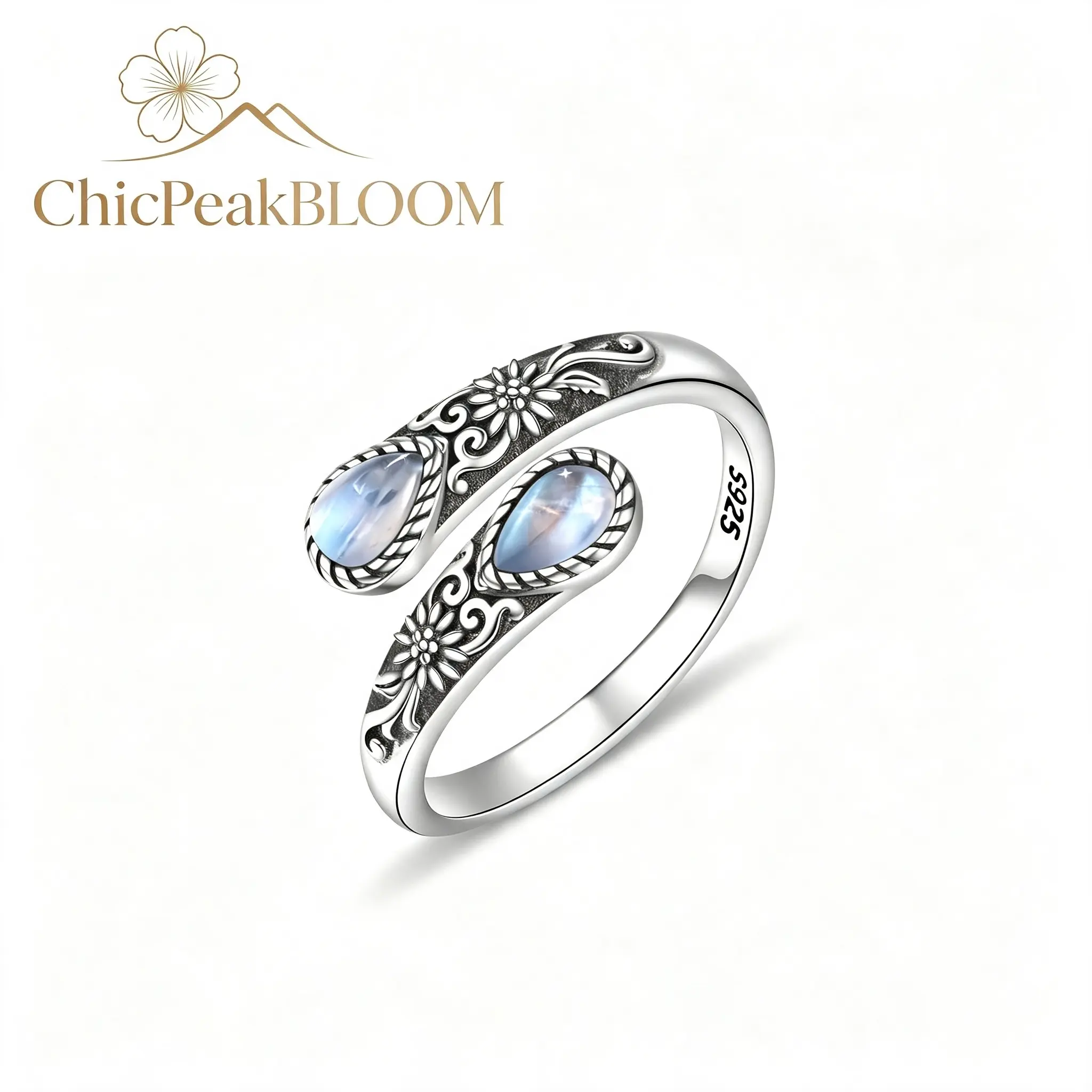 S925 Sterling Silver Moonstone Synthetic Women's Adjustable Thumb Open Ring, Vintage Spoon Rings Labradorite Rings Gift For Mom Wife Sister Her, Mother's Love Ring, Bohemian Style, Daily, Party, Holiday, Valentine's Day, Halloween, Easter Gift