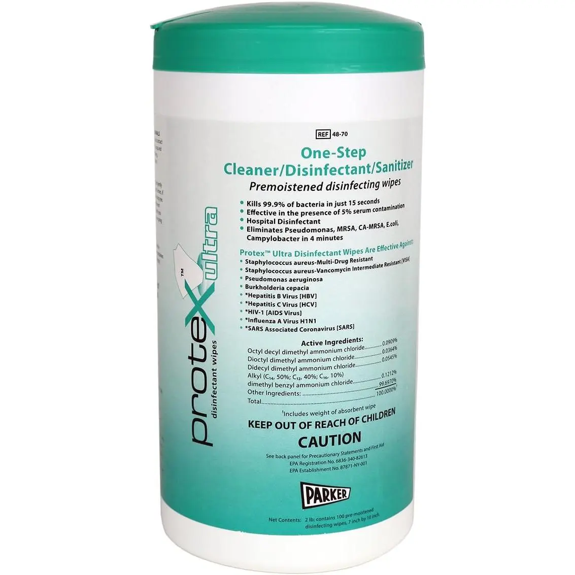 Parkerlabs Protex Disinfectant Textured Wipes Laboratories- Kills 99.9% of Bacteria in 15 Seconds - 7" X 10" (Canister of 75 Wipes)