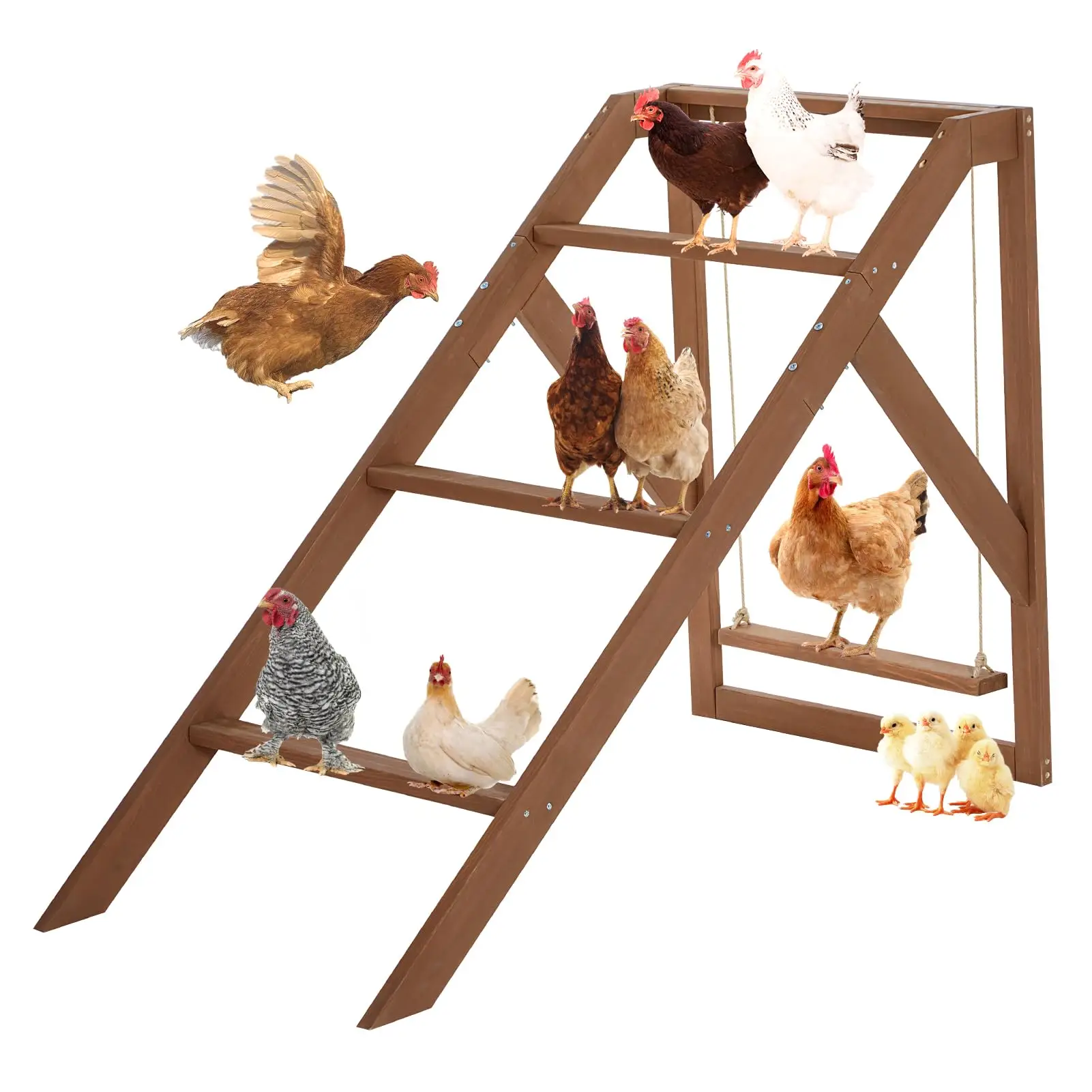 PETSFIT Chicken Swing Set for Pet's Healthy & Happy,4 Chicken Perches with Swing Fit for 8-10 Chicks, Chicken Toys for Coop Accessories