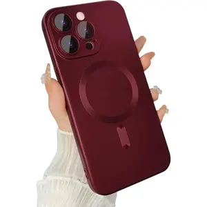 TechGlam Matte Luxury Soft Metallic Luster Design Case for 14 Pro Max 6.7" with Camera Lens Protector & MagSafe Compatible - Red